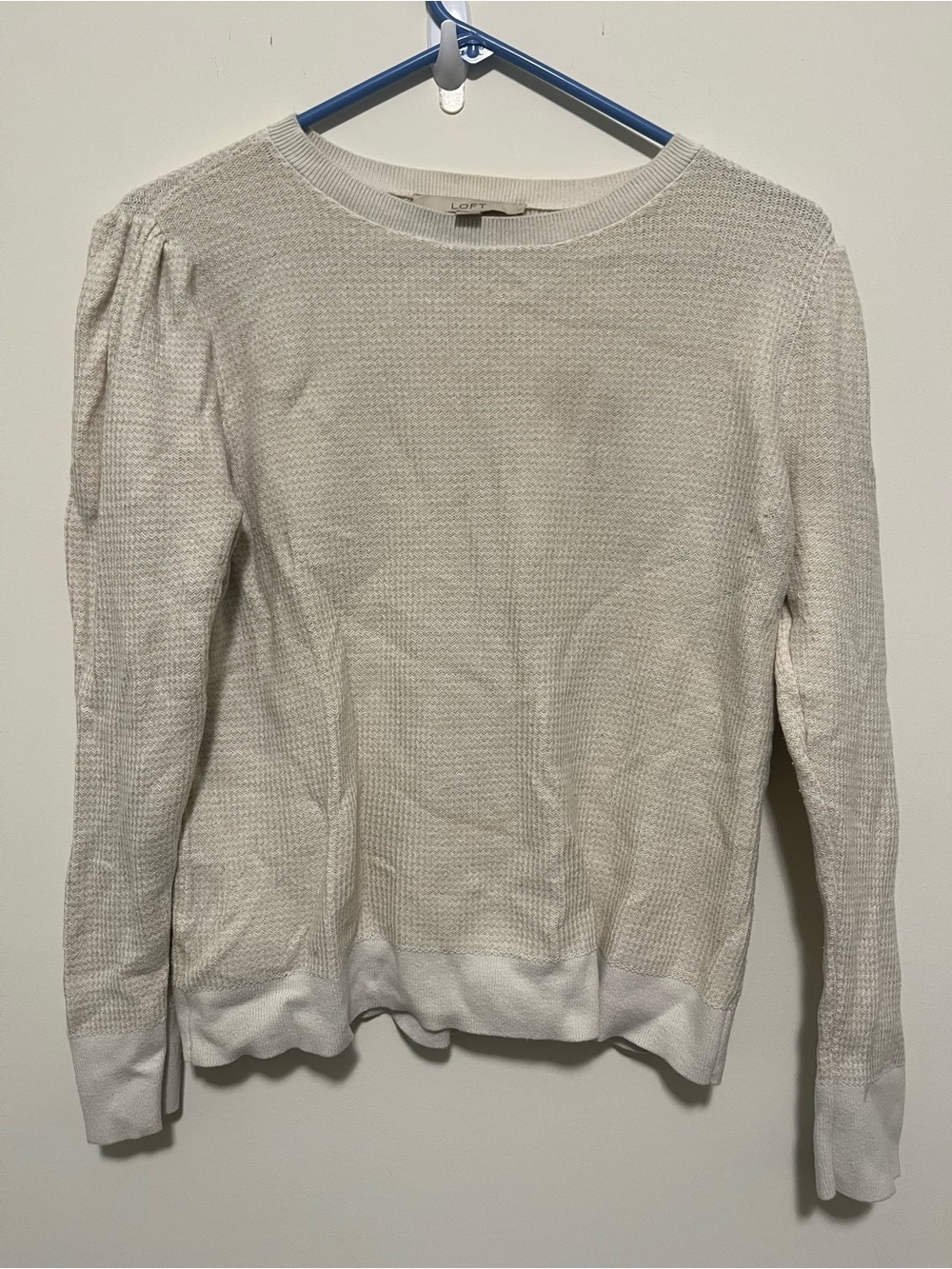 LOFT Cream Waffle-Knit Crewneck Sweater